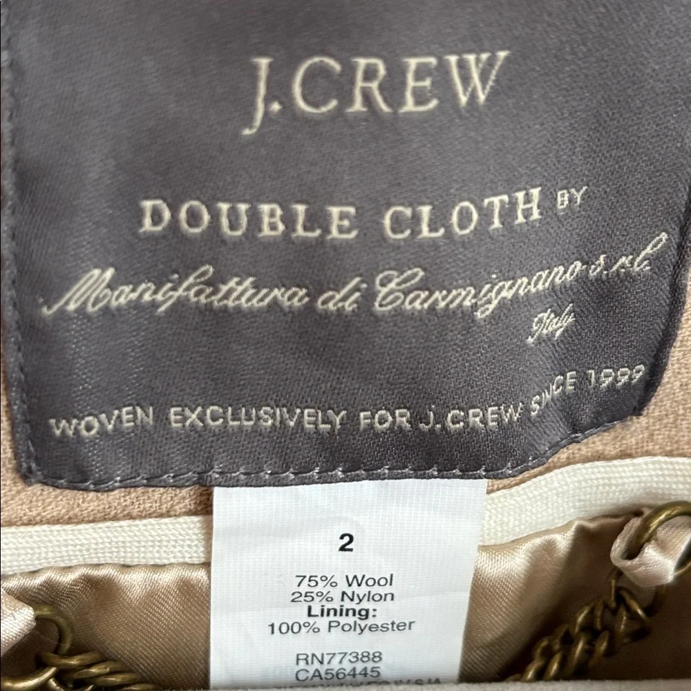 J. Crew Double Cloth Tan Symphony Coat Wool Blend Size 2 pea coat no collar - Picture 13 of 13